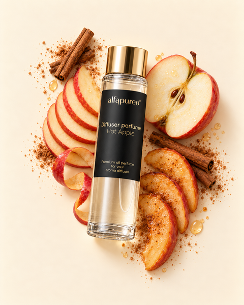 Aroma olej Hot Apple s jablkami a škoricou na krémovom pozadí