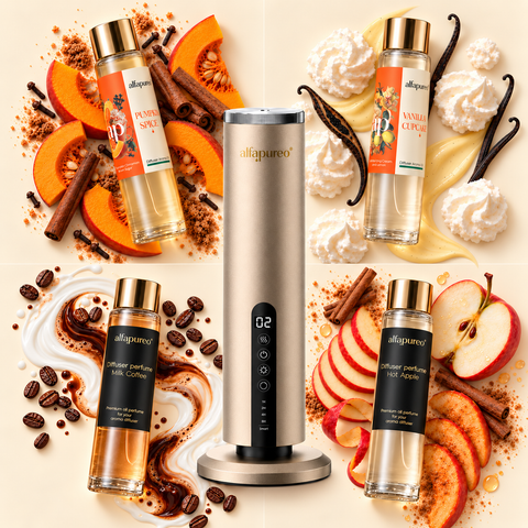Difuzér Tower Gold a aroma oleje Pumpkin Spice, Vanilla Cupcake, Milk Coffee a Hot Apple